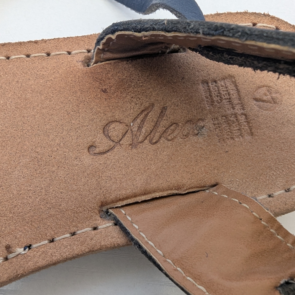 Alex Floral Embossed Navy Leather Sandals - Picture 7 of 9